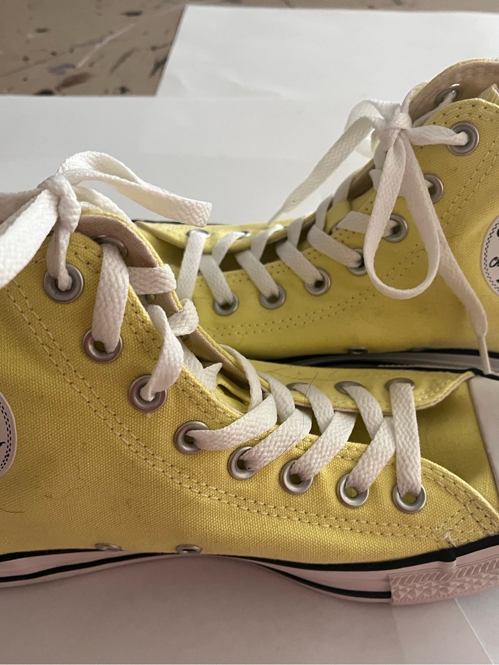 Yellow High-Top Canvas Athletic Shoes with White Laces